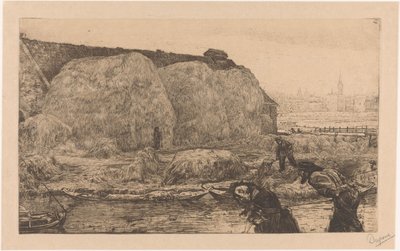 Farm with Haystacks on the Jaagpad in Amsterdam by Pieter Dupont (signed by artist)