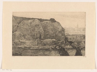 Farm with Haystacks on the Towpath in Amsterdam by Pieter Dupont (signed by artist)