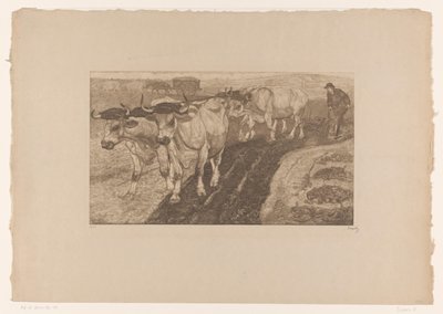 Oxen Plowing by Pieter Dupont (signed by artist)