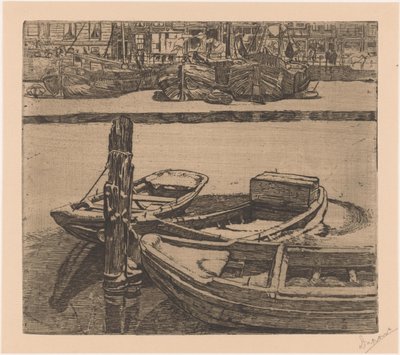 Ships in the Damrak in Amsterdam by Pieter Dupont (signed by artist)