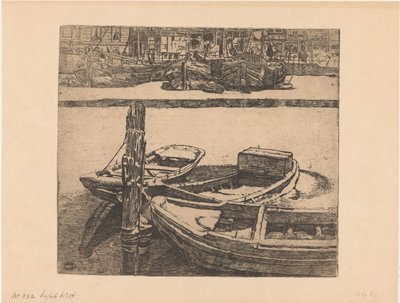 Ships in the Damrak in Amsterdam by Pieter Dupont (signed by artist)