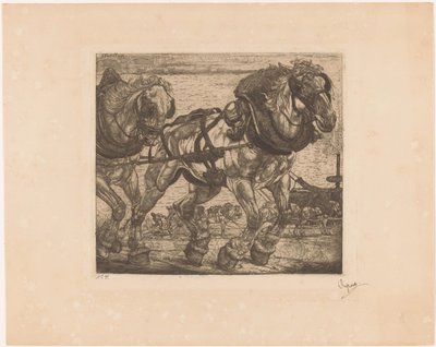 Draft Horses by the Seine in Paris by Pieter Dupont (signed by artist)