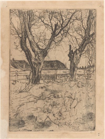 Two Pollard Willows in Front of a Fence by Pieter Dupont (signed by artist)