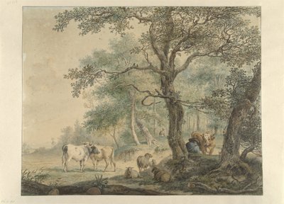 Landscape with Two Shepherds with Cattle by Pieter Gerardus van Os