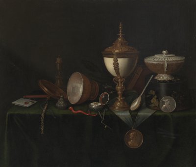 Still Life with Ostrich Egg Cup and the Whitfield Heirlooms, c.1670 by Pieter Gerritsz. van Roestraten