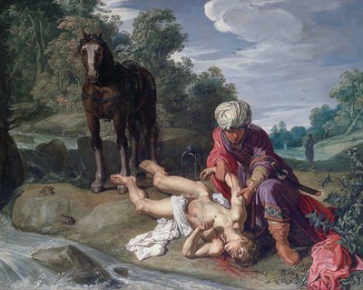 The Good Samaritan tending the wounds of the traveller (Luke 10:25-37) by Pieter Lastman