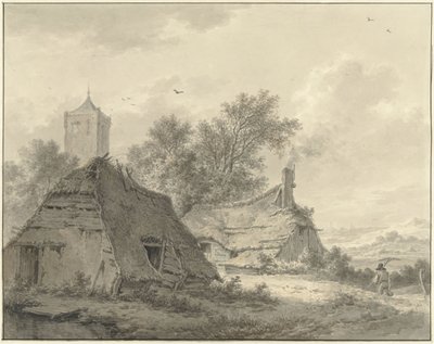 Landscape with Two Farms and a Church Tower by Pieter Pietersz. Barbiers