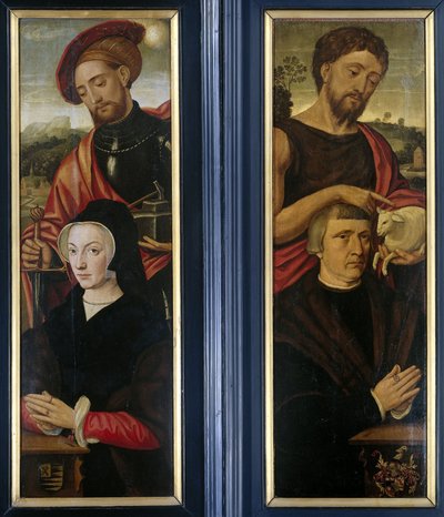 Two Wings of a Triptych with Portraits of Donors with Saints Adrian and John the Baptist by Pieter Pourbus (attributed to)