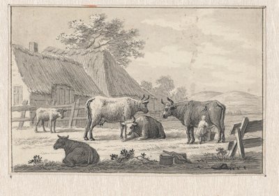 Farmyard with a Milking Maid by Pieter de Goeje