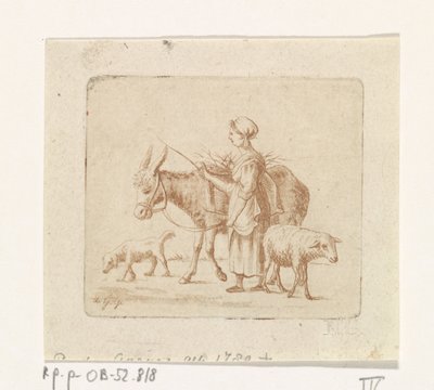 Shepherdess with Mule, Sheep and Dog by Pieter de Goeje