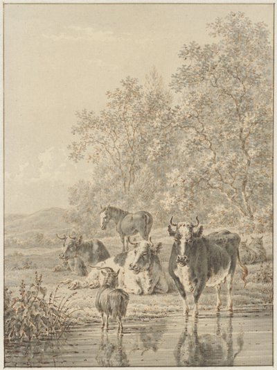 Landscape with Cattle by the Water by Pieter de Goeje