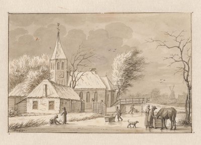Winter Scene by a Church by Pieter de Goeje