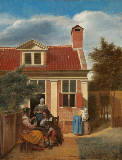 Figures in a Courtyard behind a House by Pieter de Hooch