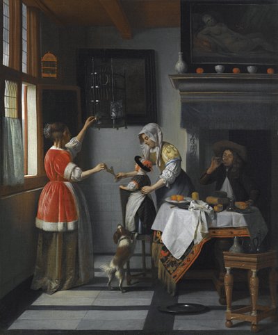 Interior with a Child Feeding a Parrot by Pieter de Hooch