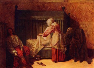 Soldier Pulling on a Boot and a Woman Making a Bed by Pieter de Hooch