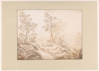 Tree-Rich Landscape with Woman, Man, and a Farmer by Pieter de Porck