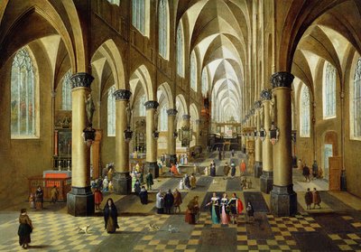 Figures gathered in a Church Interior, 17th century by Pieter the Younger Neeffs