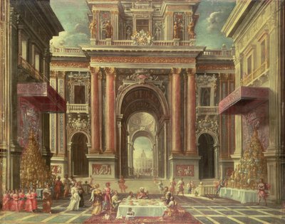 Magnificent Feast in the Courtyard of a Baroque Palace by Pietro Francesco Garoli