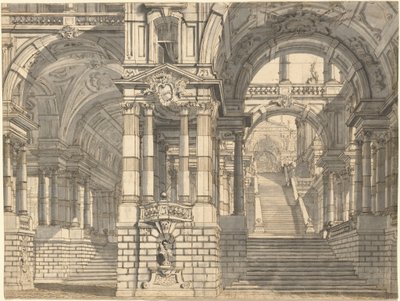 Fantasy of Magnificent Courtyards and Loggie with a Monumental Staircase by Pietro Gonzaga