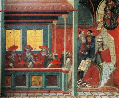 Honorius III approving Carmelite rule (detail), from predella of altarpiece for Carmine, by Pietro Lorenzetti by Pietro Lorenzetti