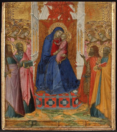 Mary Enthroned with the Child, Adoring Angels and Saints Paul, John the Evangelist, John the Baptist and Peter by Pietro Lorenzetti