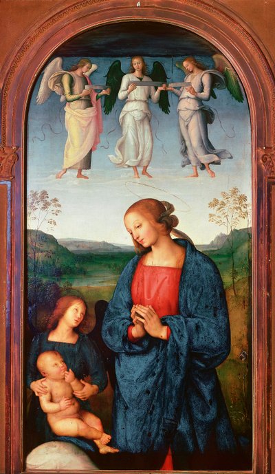 Polyptych of the Chartreuse of Pavia: Madonna and Child with Three Angels by Pietro Perugino