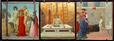 Saint Jerome Supporting Two Unjustly Hung Young Men, Christ at the Tomb and Saint Jerome Resurrecting Cardinal Andrea by Pietro Perugino