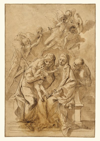 Holy Family with Saint Anne (recto); Figure Sketches (verso) by Pietro Testa