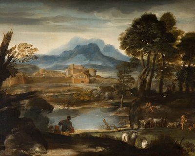 Landscape with a Lake and a Walled Town by Pietro da Cortona