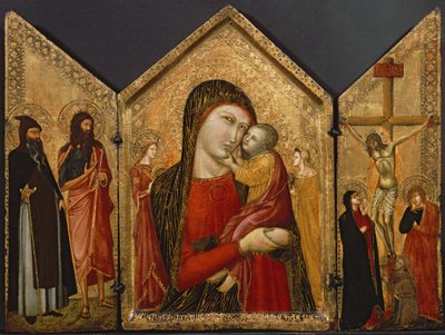 Madonna and Child, the Crucifixion, and Saints by Pietro follower of Lorenzetti