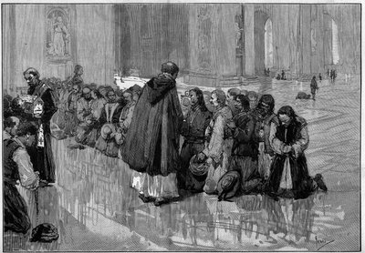 Hungarian pilgrims worshipping relics in the Basilica of St. Peter in Rome by Pio Joris