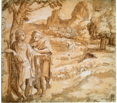 Shepherd and Pilgrim in a Landscape by Pirro Ligorio