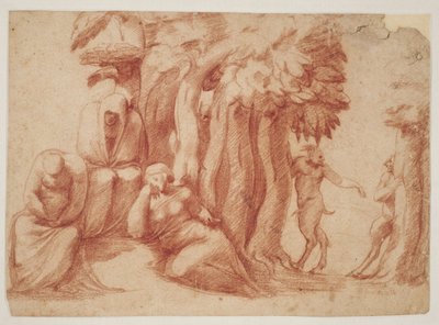 Three Nymphs in a Grove Spied Upon by Three Satyrs by Pirro Ligorio