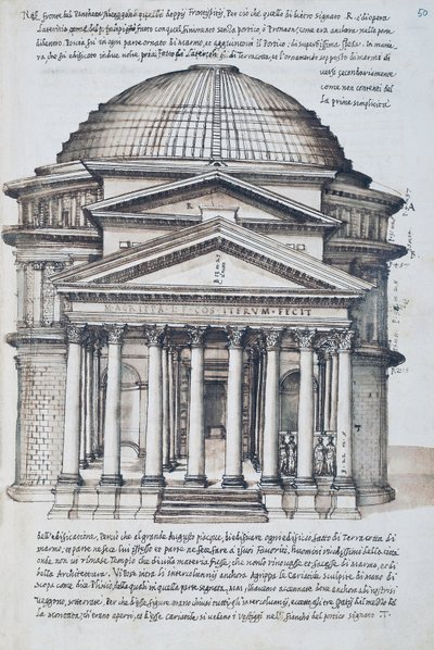 View of the Pantheon in Rome, Drawing from Volume XIII of XXX Libri delle Antichita by Pirro Ligorio