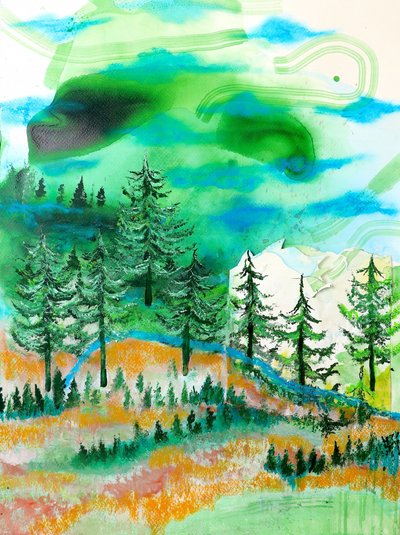 Abstract Mountain Forest by Poonam Choudhary
