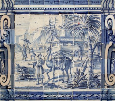 Scene with a camel in Asia - Azulejos, painted faience by Portuguese School