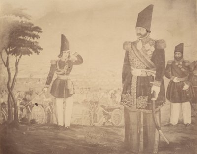 A Persian Revue in a Painting that Once Belonged to Ardeshir Mirza, Uncle of the King, 1840s-60s by Possibly by Luigi Pesce.