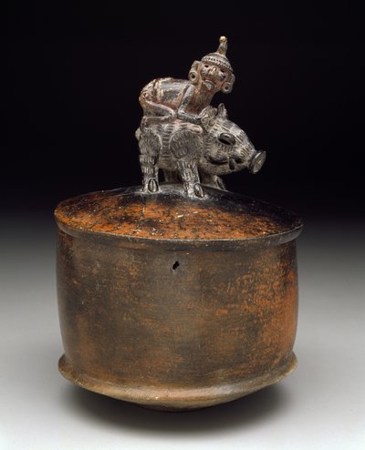 Lidded bowl with a man riding a peccary, 250-550 by Pre Columbian Pre Columbian