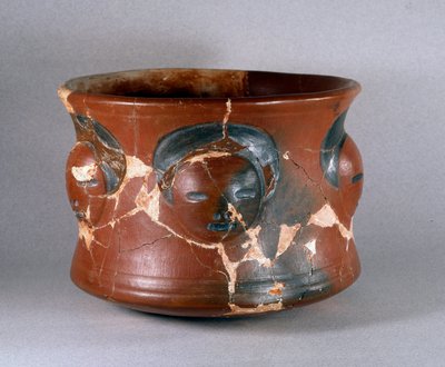 Pre-Columbian Art, Kotosh Culture: Terracotta Recipient with Human Faces by Pre Columbian Pre Columbian