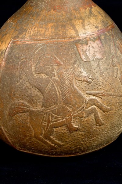 Bottle Depicting a Fight Between a Rider and a Warrior on Foot by Precolombian Precolombian