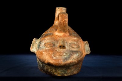 Ceramic Cephalomorph with Negative Decoration by Precolombian Precolombian