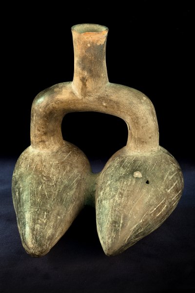 Phytomorph Ceramic with Double Body and Stirrup Handle by Precolombian Precolombian