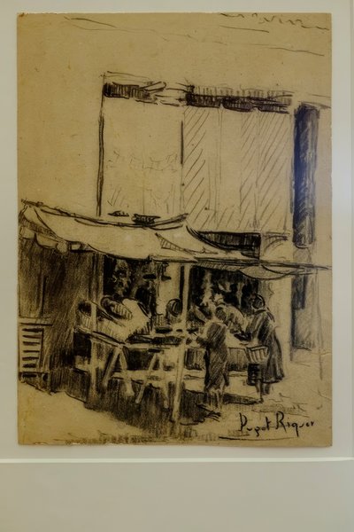 The Plaza, Narcís Puget Riquer, Charcoal Drawing, Puget Museum, Noble House of Can LLaudis, Dalt Vila, Ibiza, Balearic Islands, Spain by Puget Riquer