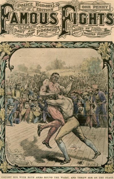 Caught him with both arms round the waist, and threw him on the stage by Pugnis