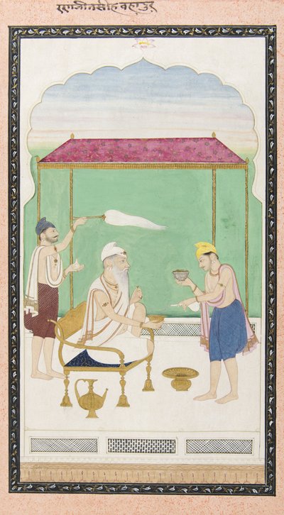 Ranjit Singh Seated on a Gold Chair, Attended by a Morchal-Bearer by Punjabi School