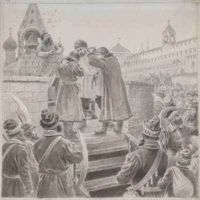 Illustration to the poem The Song of the Merchant Kalashnikov by M. Lermontov by Pyotr Ivanovich Korovin