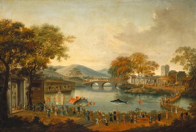 Procession by a lake by Qing Dynasty Chinese School