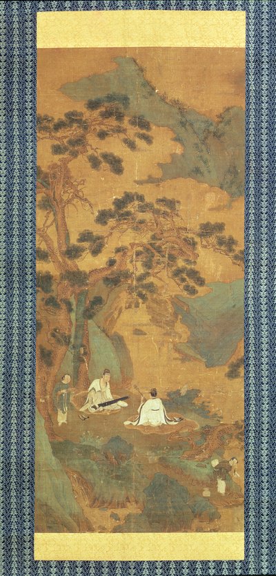 Two Scholars Playing the Qin and Erhu Under a Pine Tree by Qiu Ying