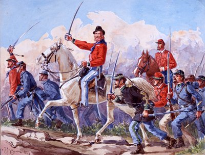 Risorgimento: the troops of Giuseppe Garibaldi (1807-1882) marching on Rome. Watercolour by Quinto Cenni 1892 by Quinto Cenni