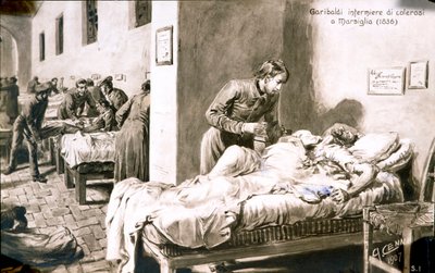 The Italian patriot Giuseppe Garibaldi nurse, under the name of Pan-Borel, to the cholera patients in Marseille in 1836 by Quinto Cenni